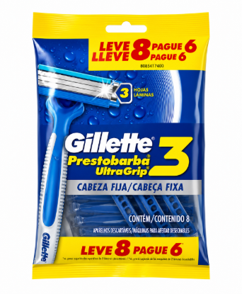 Imagen de Máquinas para afeitar prestobarba ultragrip 3 Gillette (8 uds)