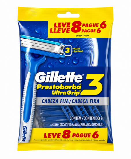 Imagen de Máquinas para afeitar prestobarba ultragrip 3 Gillette (8 uds)