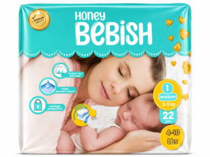 Imagen de Pañales Honey Bebish newborn talla 1 (22 unidades)