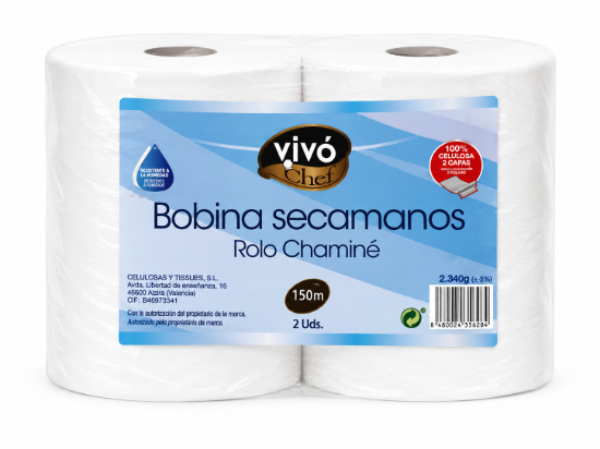 Imagen de Bobinas secamanos Vivó Chef – 2 unidades (150 m c/u)
